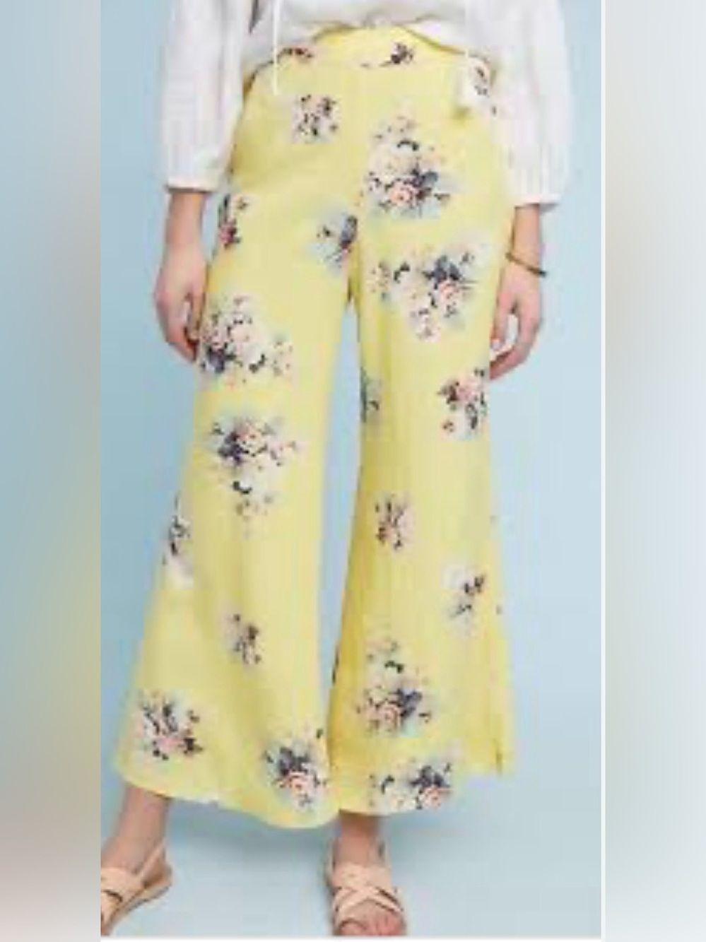 Anthropologie Feather Bone Talese yellow floral wide-leg crop pants
